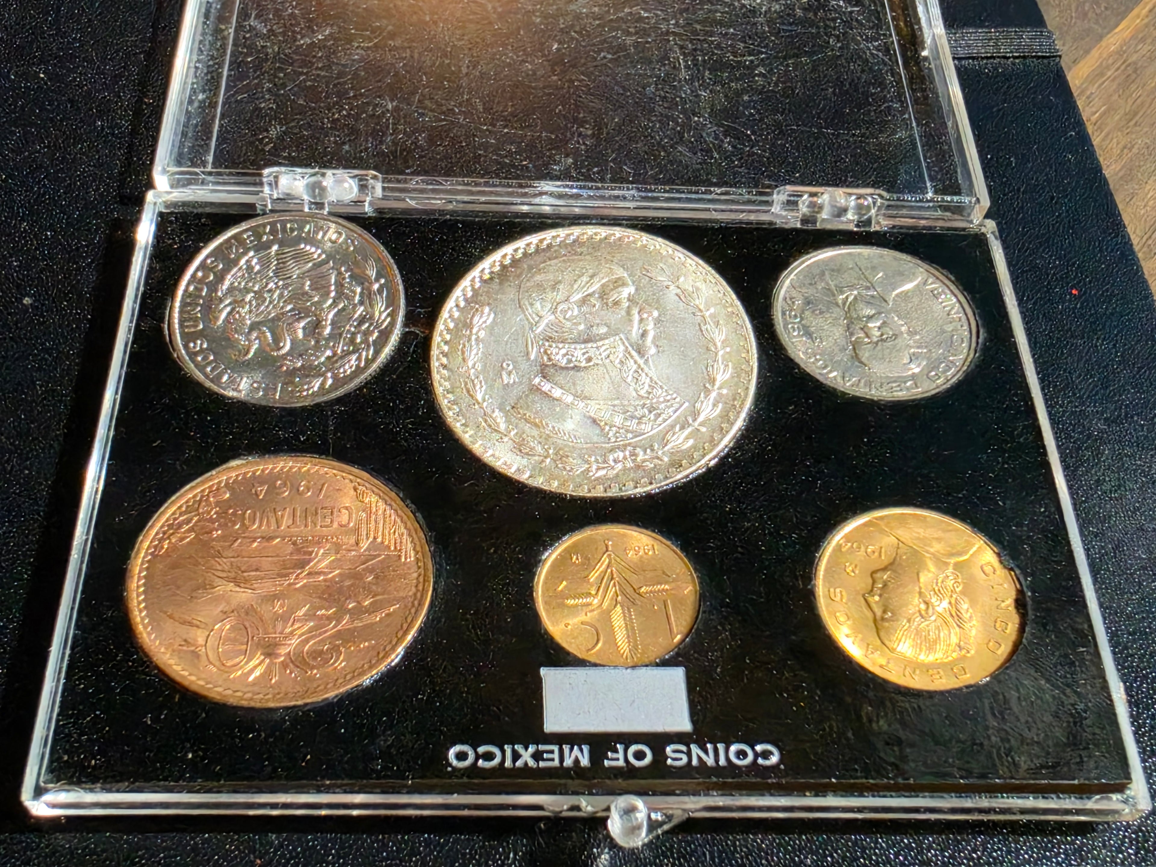 1964 Mexico Uncirculated Mint Set – 6 Coins Silver Un Peso & Centavos BU in Case